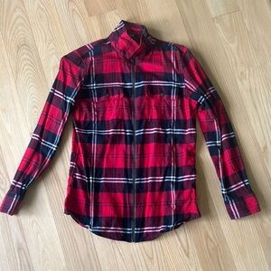 Chaps Red Plaid Zip Up Shirt SP Flannel Style Lightweight Jacket Top